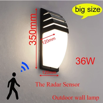 Външен led водоустойчиви, с монтиран на стената лампа с радарным сензор за движение, лампа за верандата в градината 36 W, висока яркост AC110V/220V