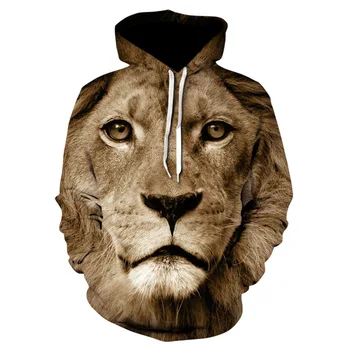 Мъжко палто с качулка и животните принтом 2023, Ново есен улично палто с качулка във формата на 3D лъв, модно палто с качулка