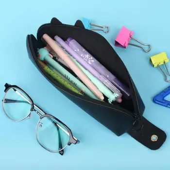 Чанта за моливи Сладък форма, чанта за писалки с модел от картун котка, голям чанта с цип за момичета и момчета, студенти, Преносим калъф за канцеларски материали от изкуствена кожа